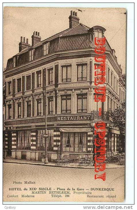 59 - DUNKERQUE - RARE - Hotel Restaurant  Maison Martin Bethléem Place De La Gare - Dos Scané - Dunkerque