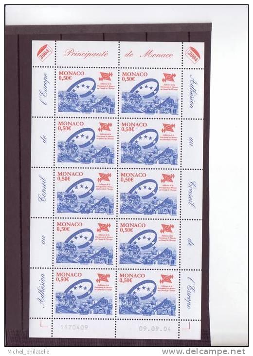 Monaco N°2460** Planche De 10 Timbres, Neuf Sans Charniere  "Conseil De L'Europe" - Autres & Non Classés