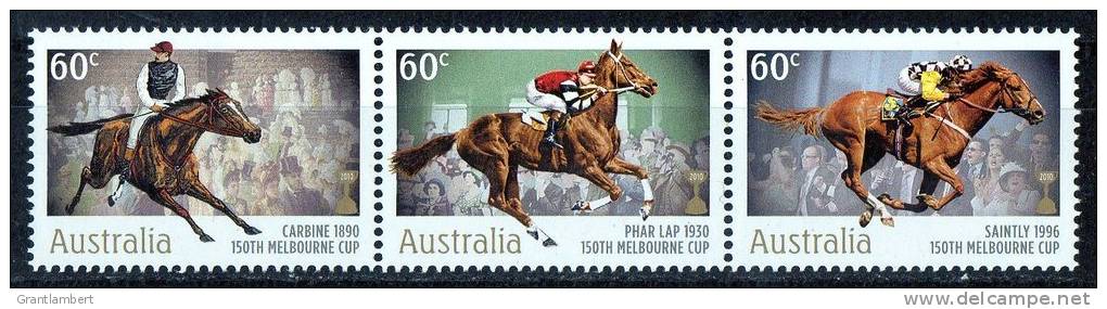 Australia 2010 Horseracing - 150th Melbourne Cup Strip Of 3 MNH - Carbine, Phar Lap, Saintly - Mint Stamps