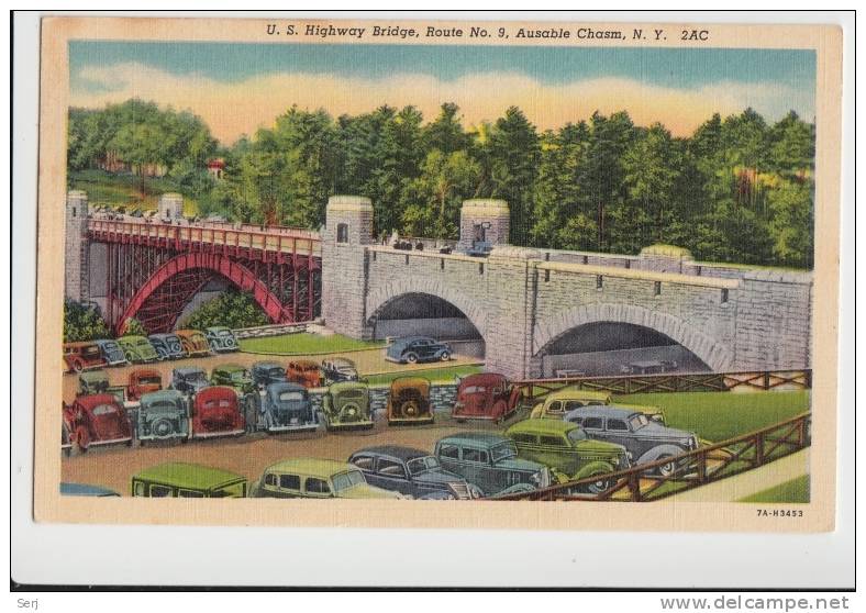 US HIGHWAY BRIDGE ROUTE NO. 9 , AUSABLE CHASM NY NEW YORK 1940. OLD POSTCARD USA - Adirondack