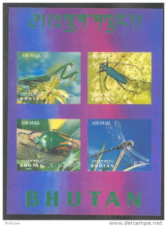 BHUTAN, INSECTS 2 SOUVENIR SHEETS 3-D, NEVER HINGED - Bhoutan