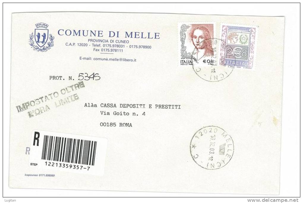 MELLE  CAP 12020 - CUNEO  ANNO 2003 -  R  - PIEMONTE - TEMATICA COMUNI D'ITALIA - STORIA POSTALE - Macchine Per Obliterare (EMA)