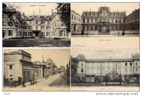 PREFECTURES - 4 CPA - DIJON - EVREUX - BOURG - TARBES    (38059) - Presidio & Presidiarios