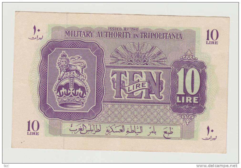 Libya Tripolitania 10 Lire 1943 XF+ Crisp Banknote P M4 - Libya