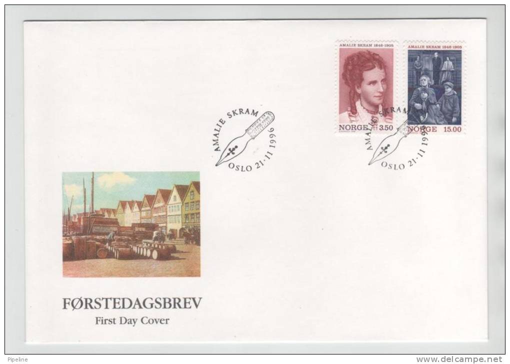 Norway FDC 21-11-1996 Amalie Skram Complete On Cover With Cachet - FDC