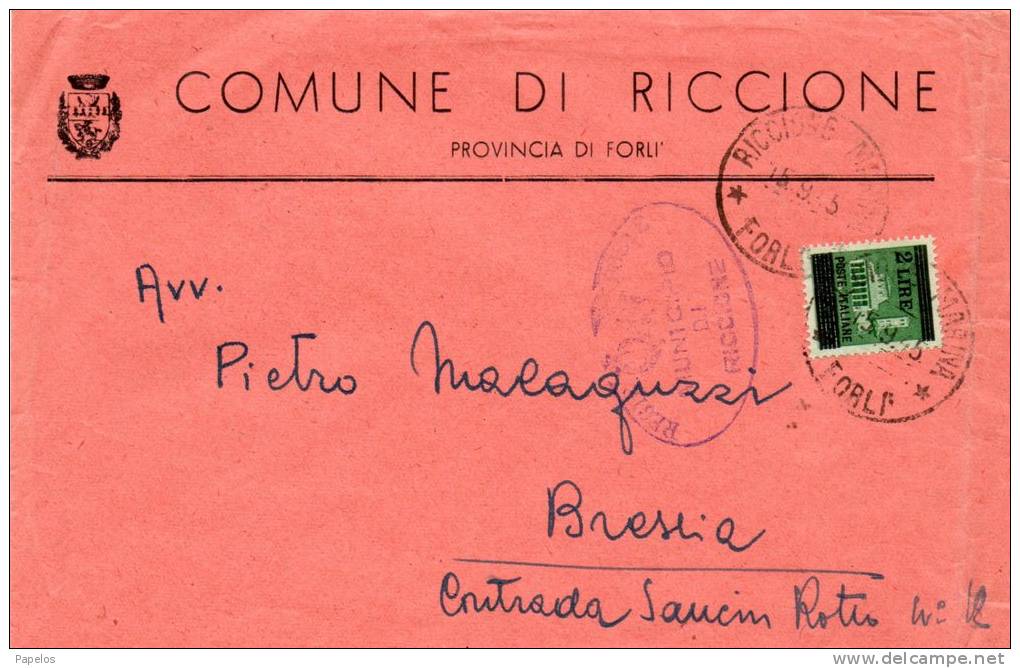 1945   LETTERA   CON ANNULLO RICCIONE FORLI - Marcophilia