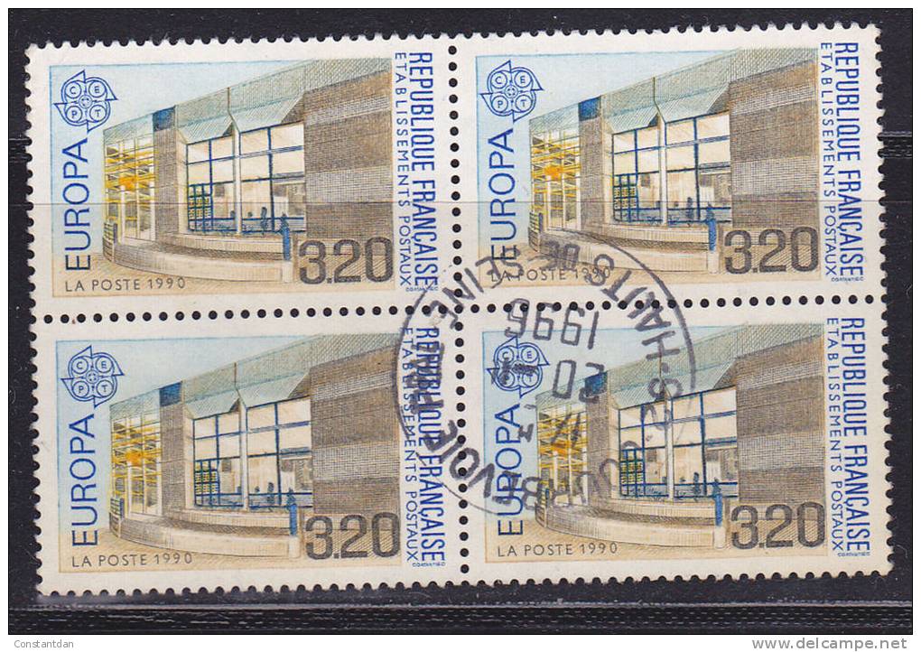 FRANCE N° 2643 3.20 BRUN JAUNE ET BLEU EUROPA BATIMENTS POSTAUX BLOC DE 4 OBL - Used