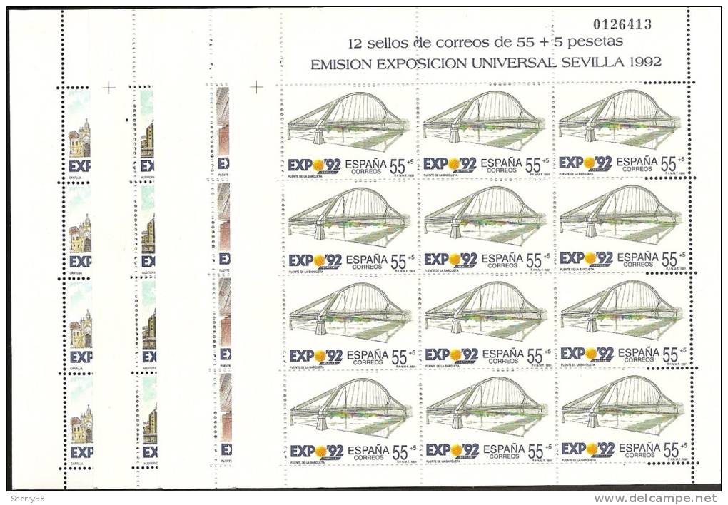 1991-ED.3100a03 MINIPLIEGO- M.P.24,25,26,27-EXPO.UNIV . SEVILLA´92.LACARTUJA.PUEN TE DE LA CARTUJA.P. DE LA BARQUETA-NUE - Hojas Completas