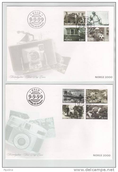 Norway FDC Millenium 2000 9-9-1999 Complete Set Of 8 Stamps On 2 Covers With Cachet - FDC