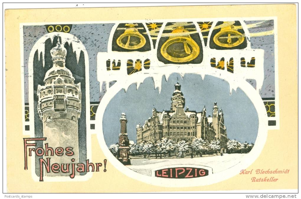 Leipzig, "Frohes Neujahr", Karl Blechschmidt, Ratskeller, 1911, Seltene Leipzig AK ! - Leipzig