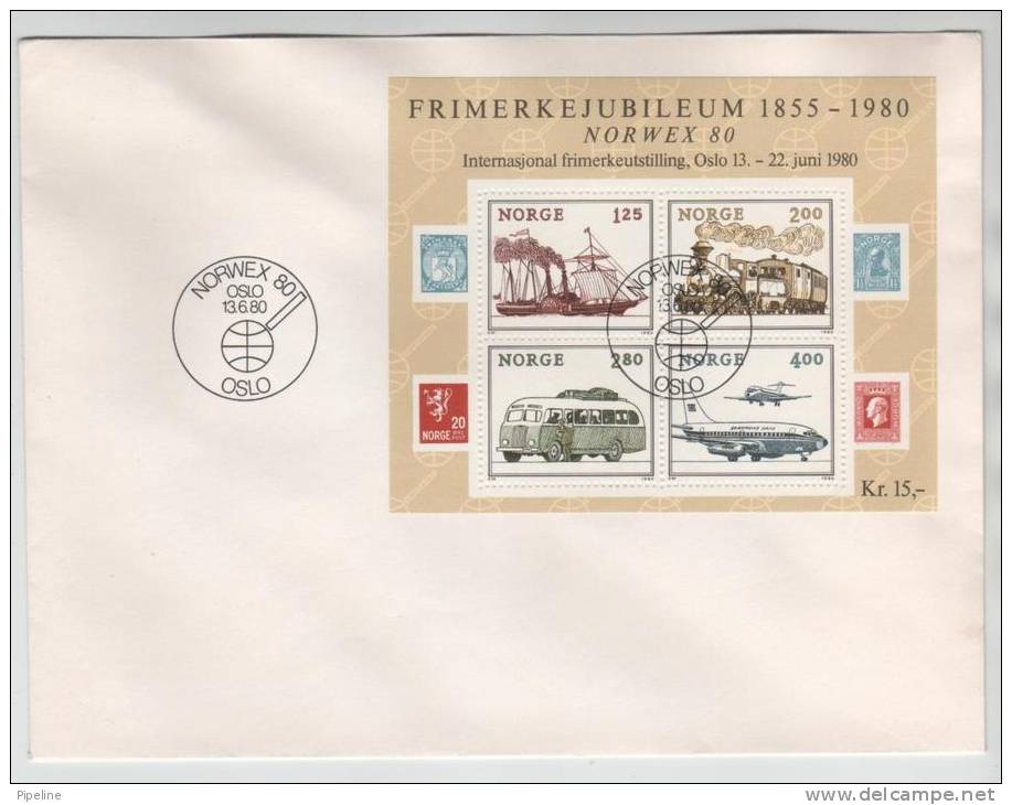 Norway FDC 13-6-1980 NORWEX '80 Minisheet Transport - FDC