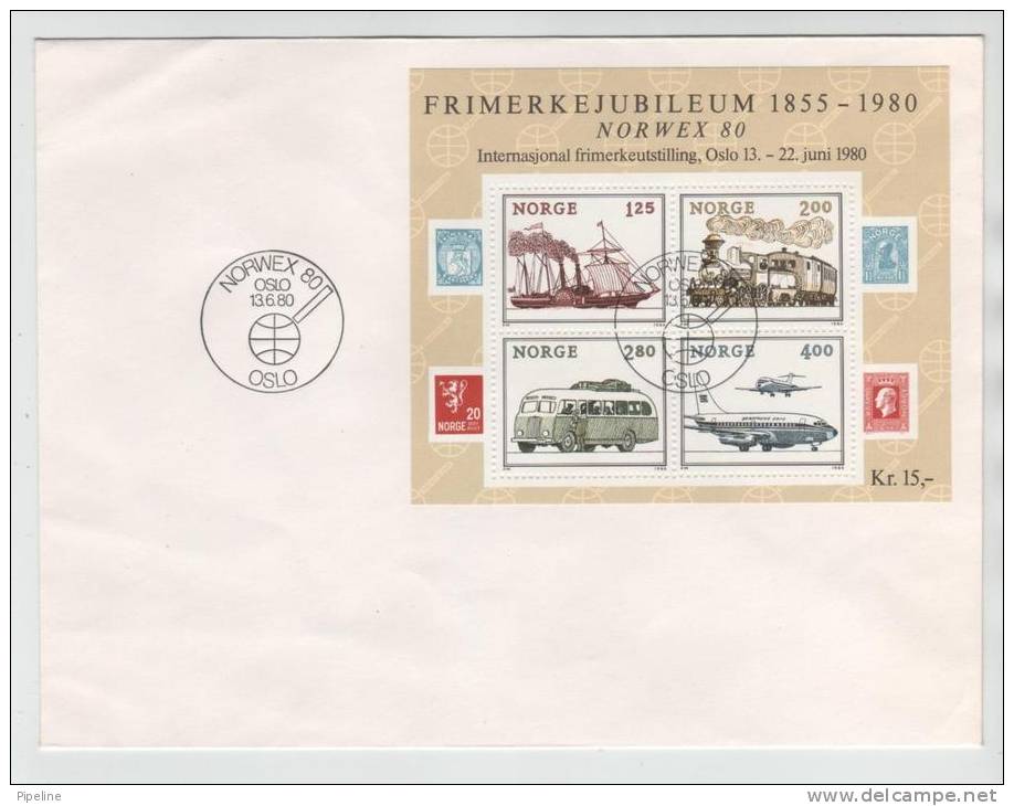 Norway FDC 13-6-1980 NORWEX '80 Minisheet Transport - FDC