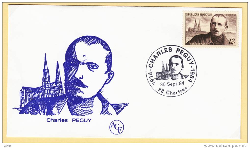 - Enveloppe Timbre 12F C PEGUY - Hommage Charles PEGUY- 30 Septembre 1984 - CHARTRES - - Souvenir Blocks & Sheetlets