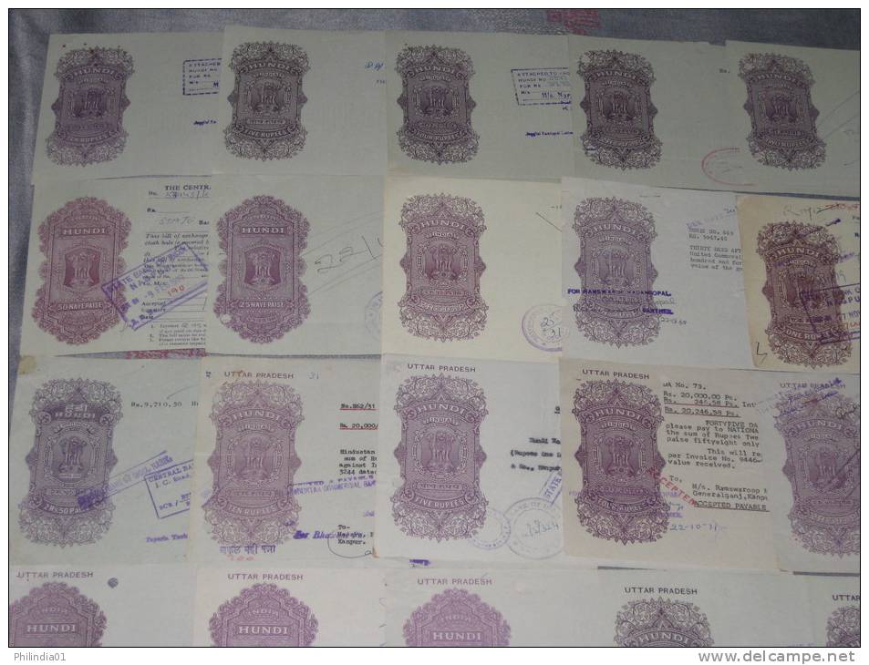 India Fiscal 45 Differents Hundi Upto Rs. 10 Including Different Types WMK & States Issues Revenue Inde Indien # 02 - Collections, Lots & Séries