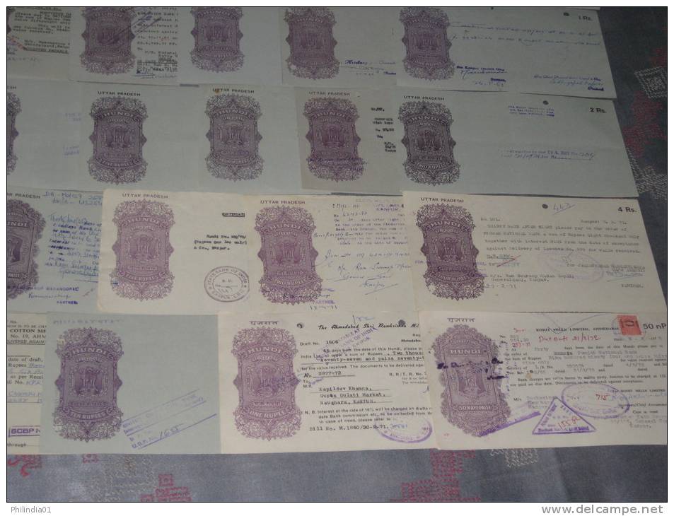 India Fiscal 45 Differents Hundi Upto Rs. 10 Including Different Types WMK & States Issues Revenue Inde Indien # 02 - Colecciones & Series