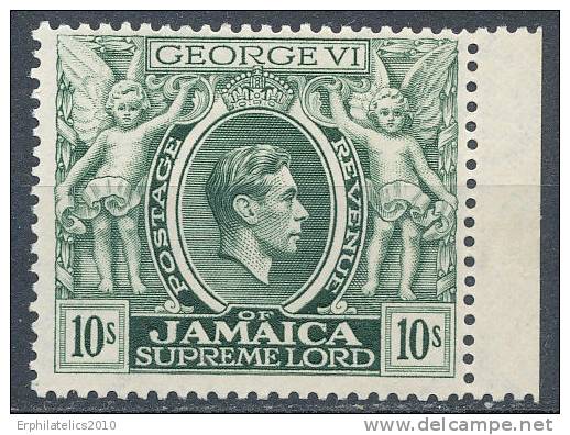 JAMAICA 1950 KING GEORGE VI 10 SHILLINGS PERF 13 VF OG XLH - Jamaica (1962-...)