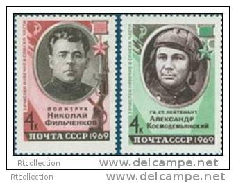 USSR Russia 1969 World War II Heroes Medal People Flags History WW2 Militaria Hero Military Stamps MNH Michel 3601-3602 - 2. Weltkrieg