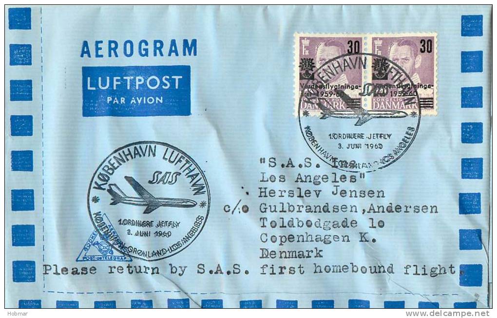 Denmark Airmail Los Angelas Copenhagen - Airmail