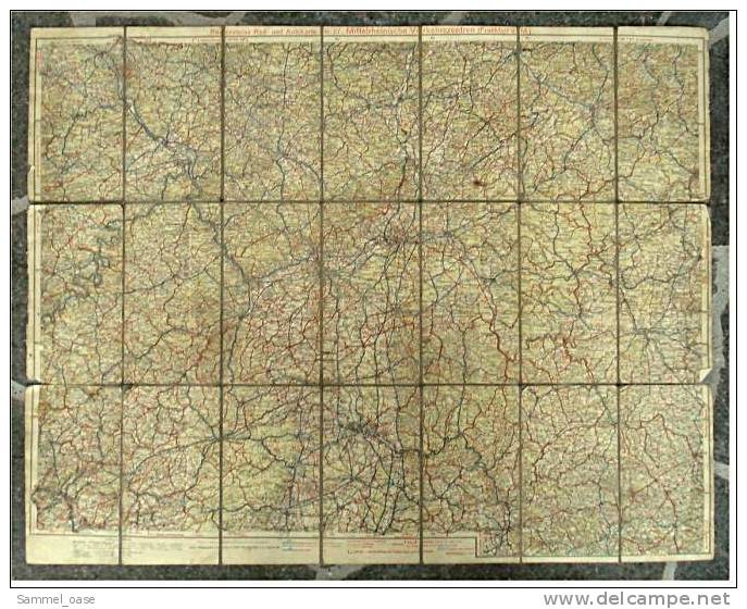 Ca.1930  Große Rad- Und Autokarte  -  Mittelrhein Frankfurt Mainz  -  Ravensteins Mittelrheinische Verkehrszentren - Maps Of The World