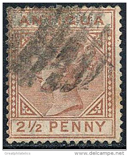 ANTIGUA 1882 QUEEN VICTORIA  2 1/2d BROWN SC#13//SG#22 USED CV£55 (D0134) - 1858-1960 Kolonie Van De Kroon