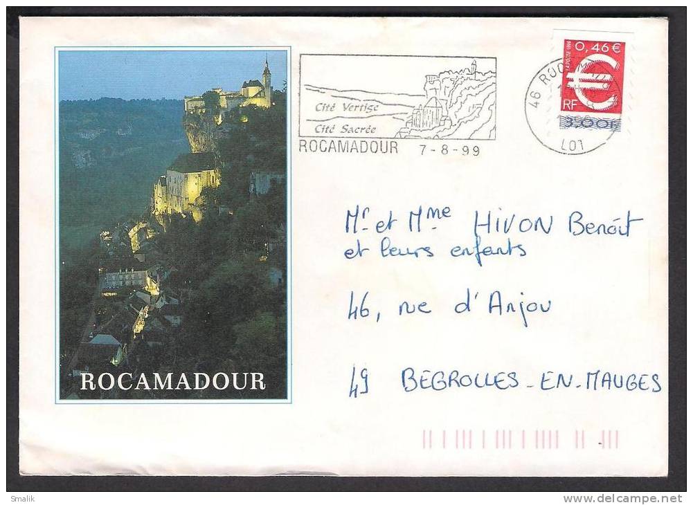 Rocamadour, Euro, Clock Tower, Postal History Cover From FRANCE With Special Cancellation 7-8-1999 - 1961-....