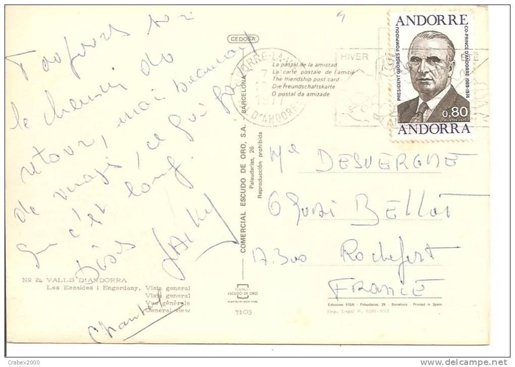 NY/T 249  ANDORRE Vers FRANCE Le 19 OCTOBRE 1977 - Cartas & Documentos