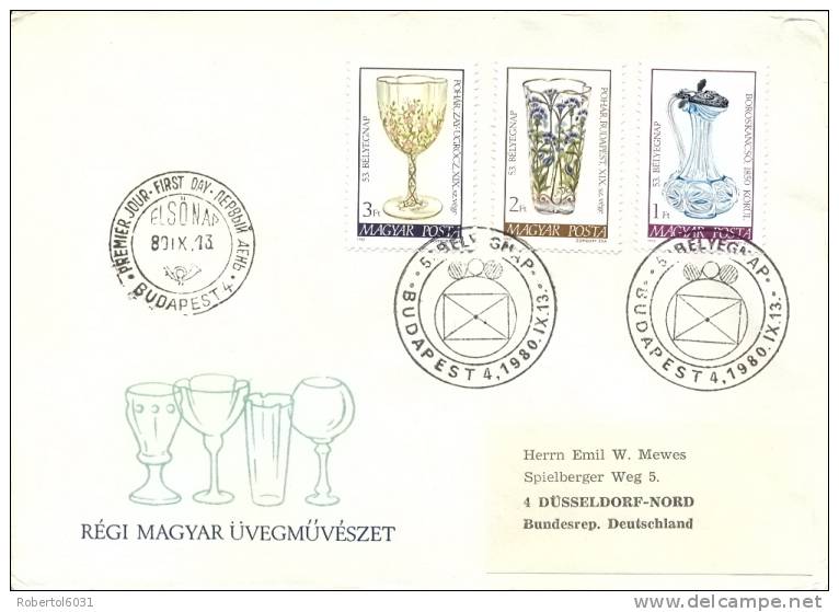 Hungary 1980 FDC Ancient Hungarian Art Of Glasses (complete Set And Souvenir Sheet On Two Covers) - Vetri & Vetrate