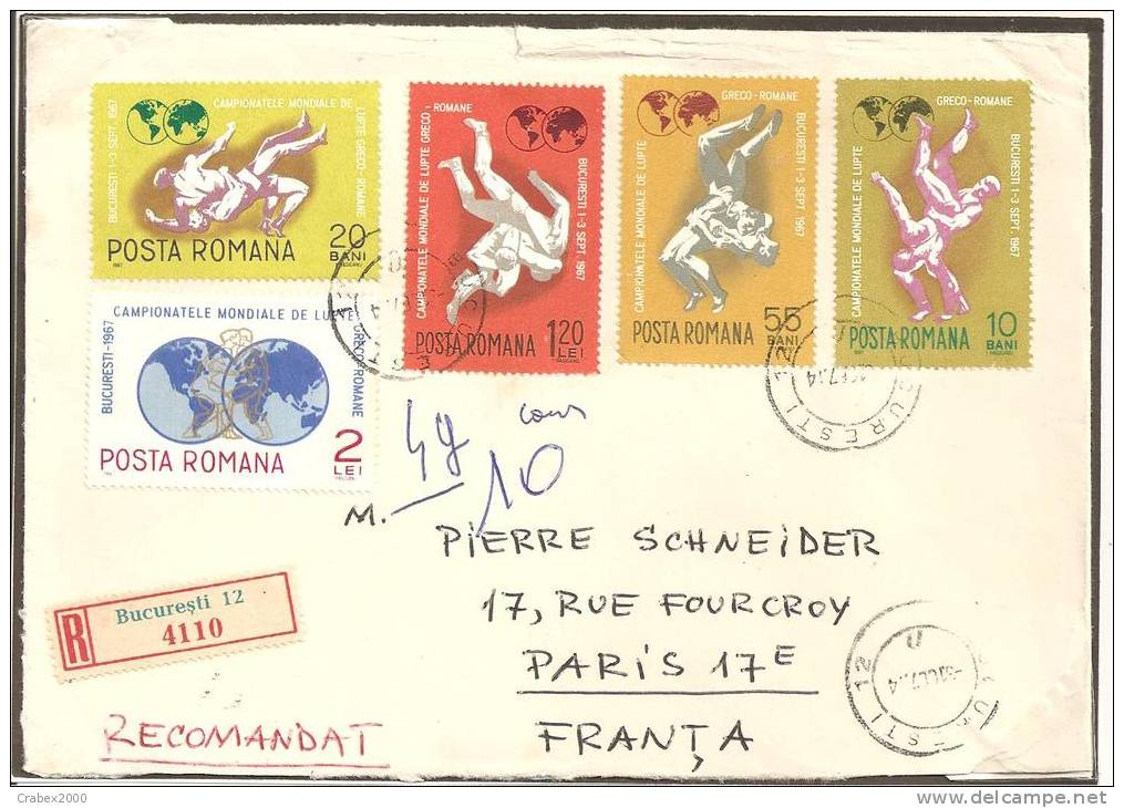 NY/T 2324/2325    BUCAREST Vers FRANCE  03 OCTOBRE1967 - Poststempel (Marcophilie)