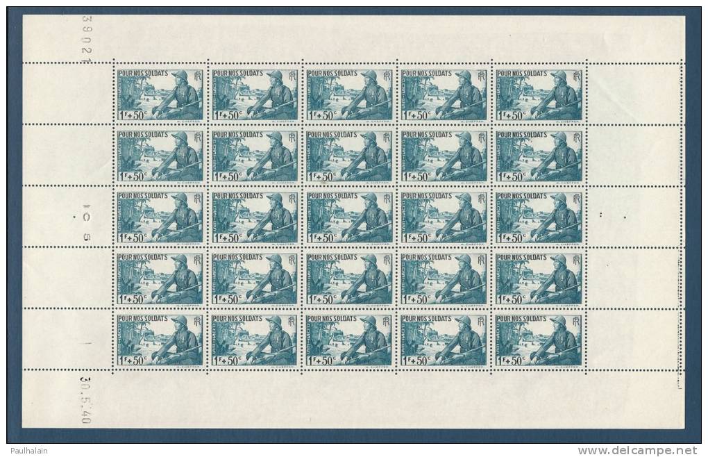 FRANCE FEUILLE DE 25 TIMBRES NEUF** LUXE Y&T N°452 Avec Coin Daté 40   Valeur 151,00 - Full Sheets