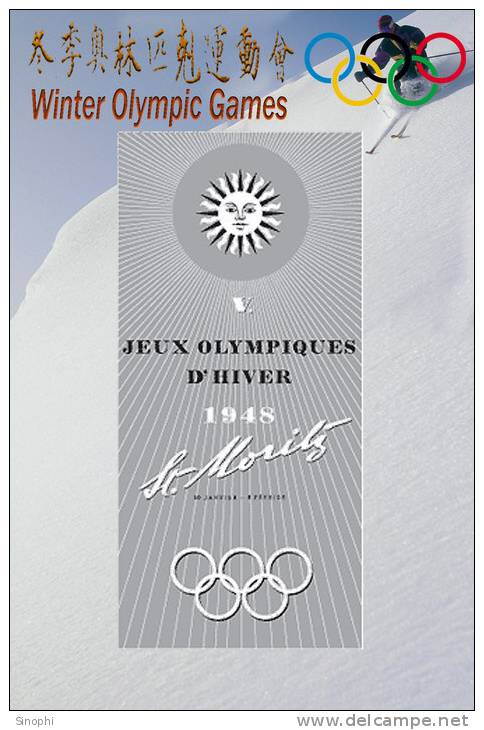 SA13   @  1948 St. Moritz  Winter Olympic Games  , Postal Stationery -Articles Postaux -- Postsache F - Winter 1948: St-Moritz