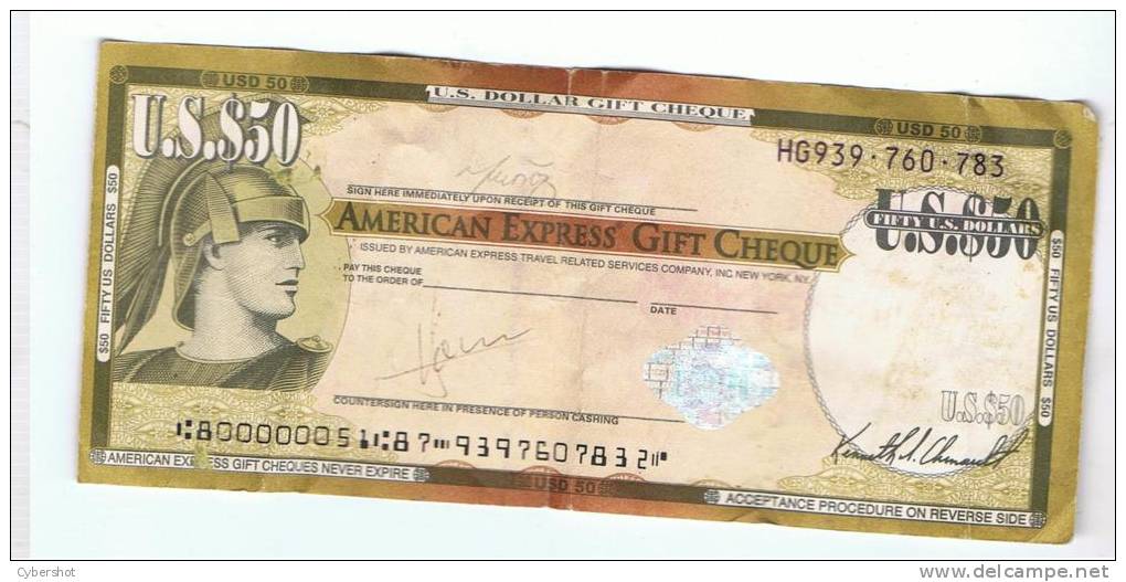 AMERICAN EXPRES GIFT CHEQUE USD 50 - Verzamelingen