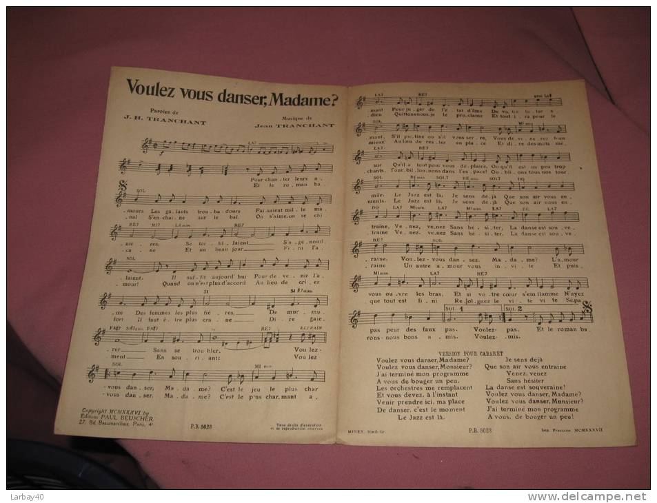 1 Partition Chanson - Voulez Vous Danser Madame - Fred Adison - Autres & Non Classés