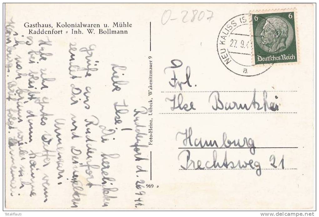 Gruß Aus Raddenfort Neu Kaliß Gasthaus Und Mühle Inh W Bollmann Dorfstraße 27.9.1941 Gelaufen - Dömitz
