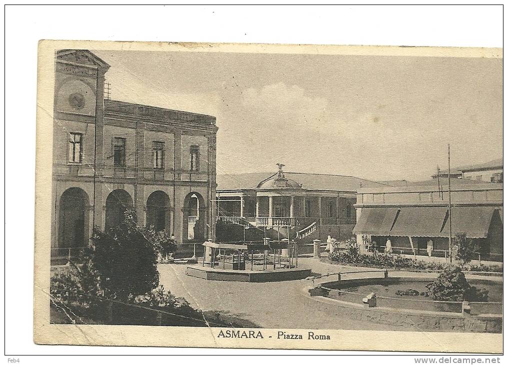 ASMARA - PIAZZA ROMA - VIAGGIATA - BOLLO ASPORTATO (col951) - Erythrée