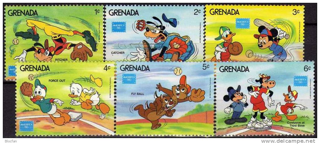 Duck World Stamp EXPO Chigago 1986 Grenada 1471-6 ** 4€ Walt Disney Figuren Filmbilder Comic Micky-mouse Set Of America - Grenada (1974-...)