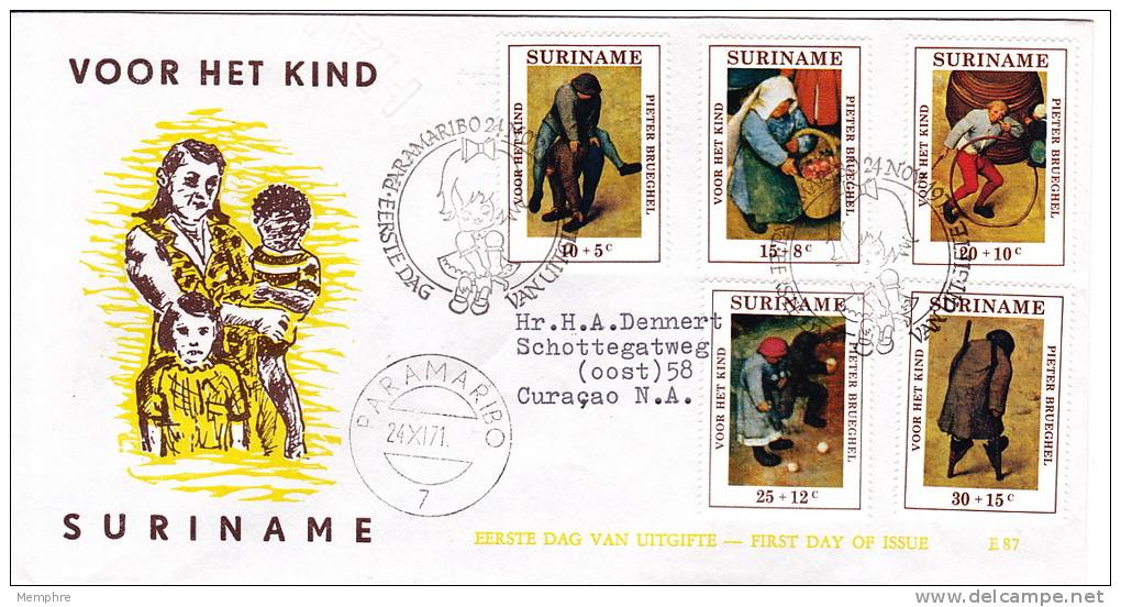 1971  Kinderzegels   E87  FDC  Paintings By Brueghel  Tableaux - Suriname ... - 1975