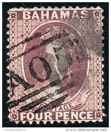 BAHAMAS 1863 QUEEN VICTORIA  4d ROSE FINE USED SC#13 CV$75.00 (DEB01R4) - 1859-1963 Colonie Britannique