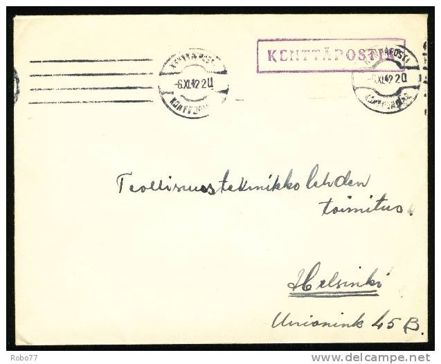 1942 Finland Cover. Feldpost, Fieldpost, Military. Kenttäposta. (Q08013) - Militaires