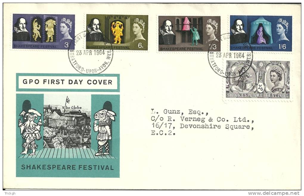 UK FDC Stratford-upon-Avon 1964 / Shakespeare - Schriftsteller