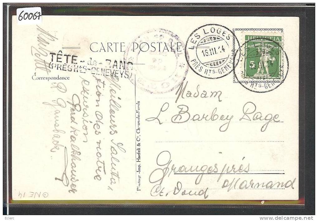 TETE DE RAN - CACHET LINEAIRE " TETE DE RAN PRES Hts GENEVEYS "  - TB - Geneveys