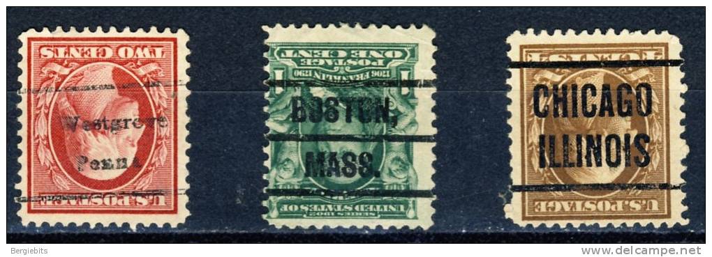3 Different Very Old United States Precancels With INVERTED OVERPRINTS, Boston,Chicago And Westgrove Penna. - Precancels
