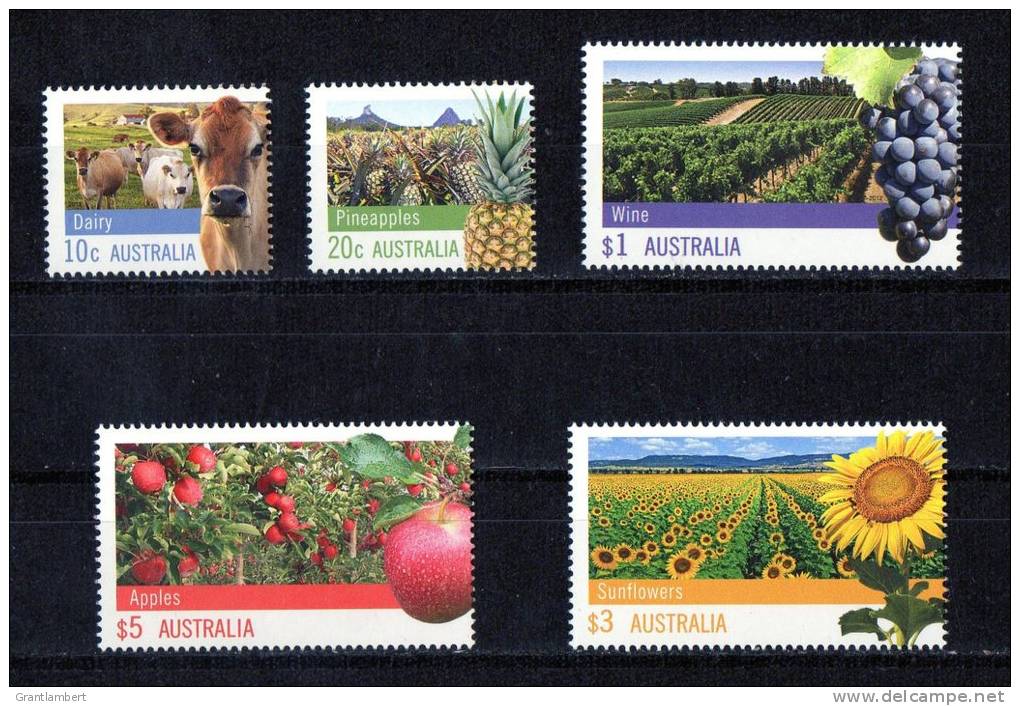 Australia 2012 Farming Set Of 5 MNH - Dairy, Pineapples, Wine, Apples, Sunflowers - Mint Stamps