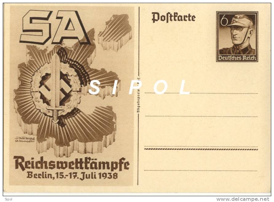 S.A.Reichswettkämpfe Berlin , 15-17 Juli 1938 -  Entier Postal TBE-  15x 10.5 Cm Non Circulé - Guerra 1939-45