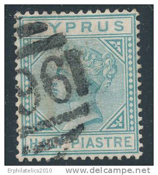 CYPRUS 1881 1/2 PENNY LOOKS LIGHT BLUE COLOR SC# 11 VF USED WMK CC - Usados