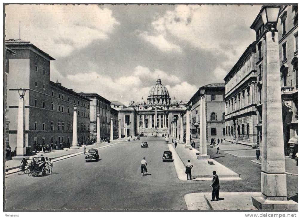 ROMA VIA DELLA CONCILIAZIONE E SAN PIETRO ANNI 50/60 FG NV 3 SCAN ANIMATA AUTOMOBILI - San Pietro