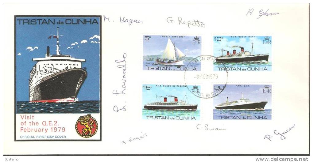Tristan Da Cunha 1979 Ship QE2 Visit Set On Unaddressed Crew Signed FDC - Tristan Da Cunha