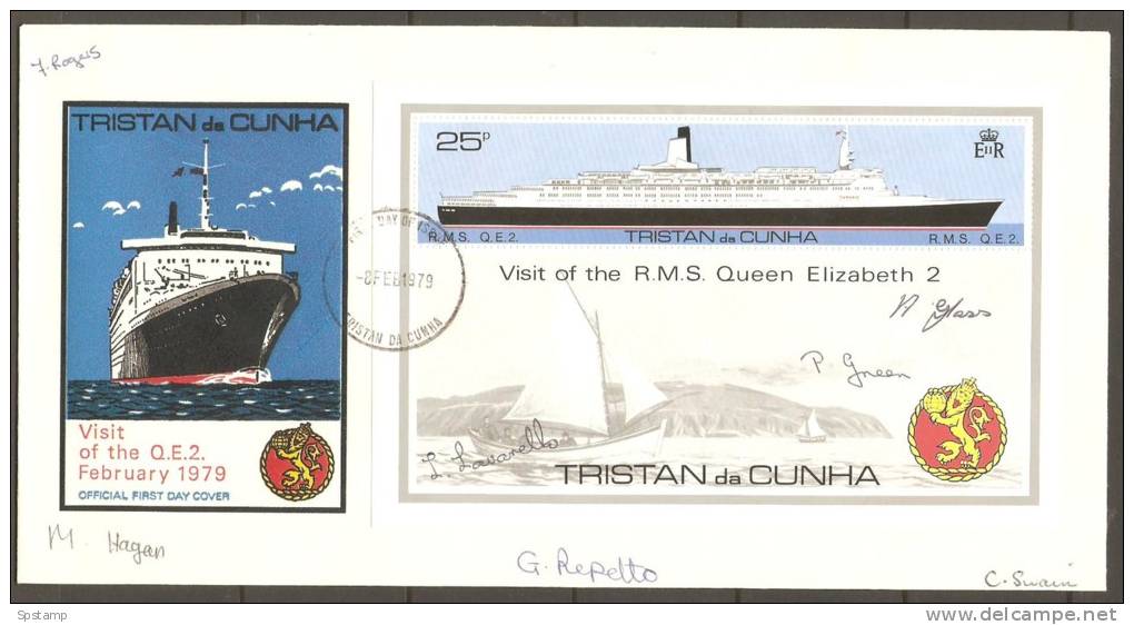 Tristan Da Cunha 1979 Ship QE2 Visit Miniature Sheet  On Unaddressed Crew Signed FDC - Tristan Da Cunha