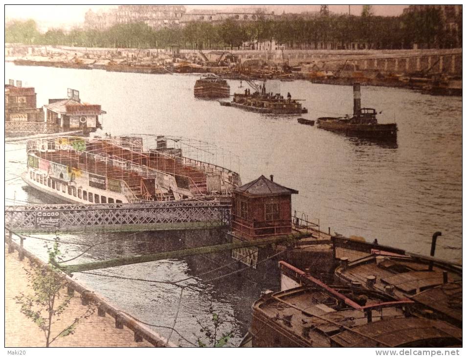 (75) PARIS .VUE SUR LA SEINE VERS L´ILE ST LOUIS.PENICHES.REMORQUEUR .VERS 1910.JOLIE CARTE. - La Seine Et Ses Bords