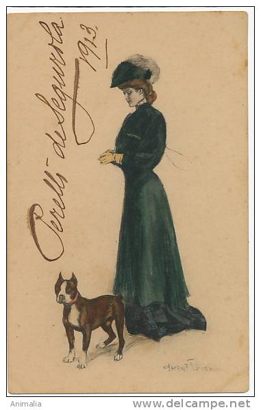 Clarence Underwood Femme Avec Bouledogue Français French Bulldog Couleur MM Vienne 377 - Underwood, Clarence F.