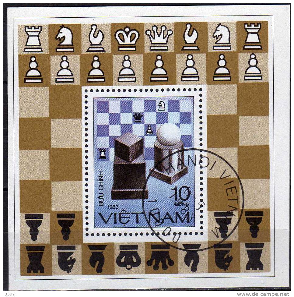 Vietnamesische Schach Figuren 1983 Vietnam 1342 Block 18 O 2€ Modernes Schachbrett Chess Bloc Souvenir Sheet Bf Viet Nam - Vietnam